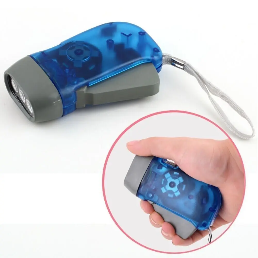 Hand Pressing Flashlight Outdoor Camping 3 LED Flashlight Crank Power Wind Up Torch Light