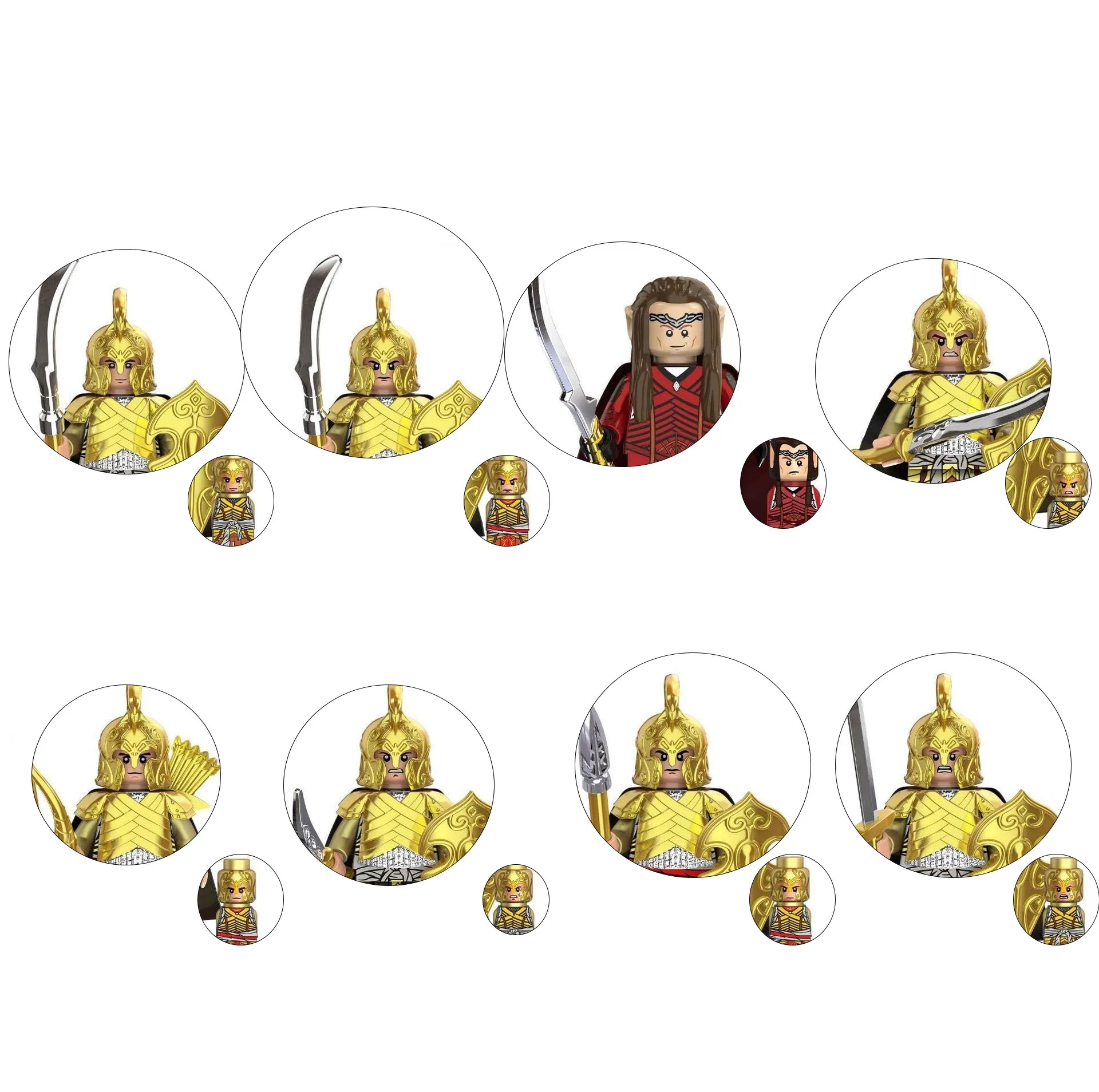 Medieval Series Alvin Aragon Tarrell Haldir Gold Armor Elf Warrior Building Block Toy Doll Set