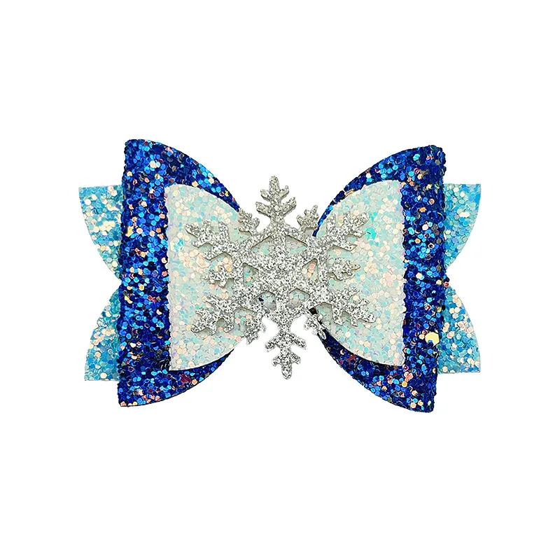 إكسسوارات شعر ندفة الثلج للأطفال لعيد الميلاد، تزيين العطلات للفتيات، أميرة، مشابك شعر بقوس لامع، حقيبة كاملة رائعة