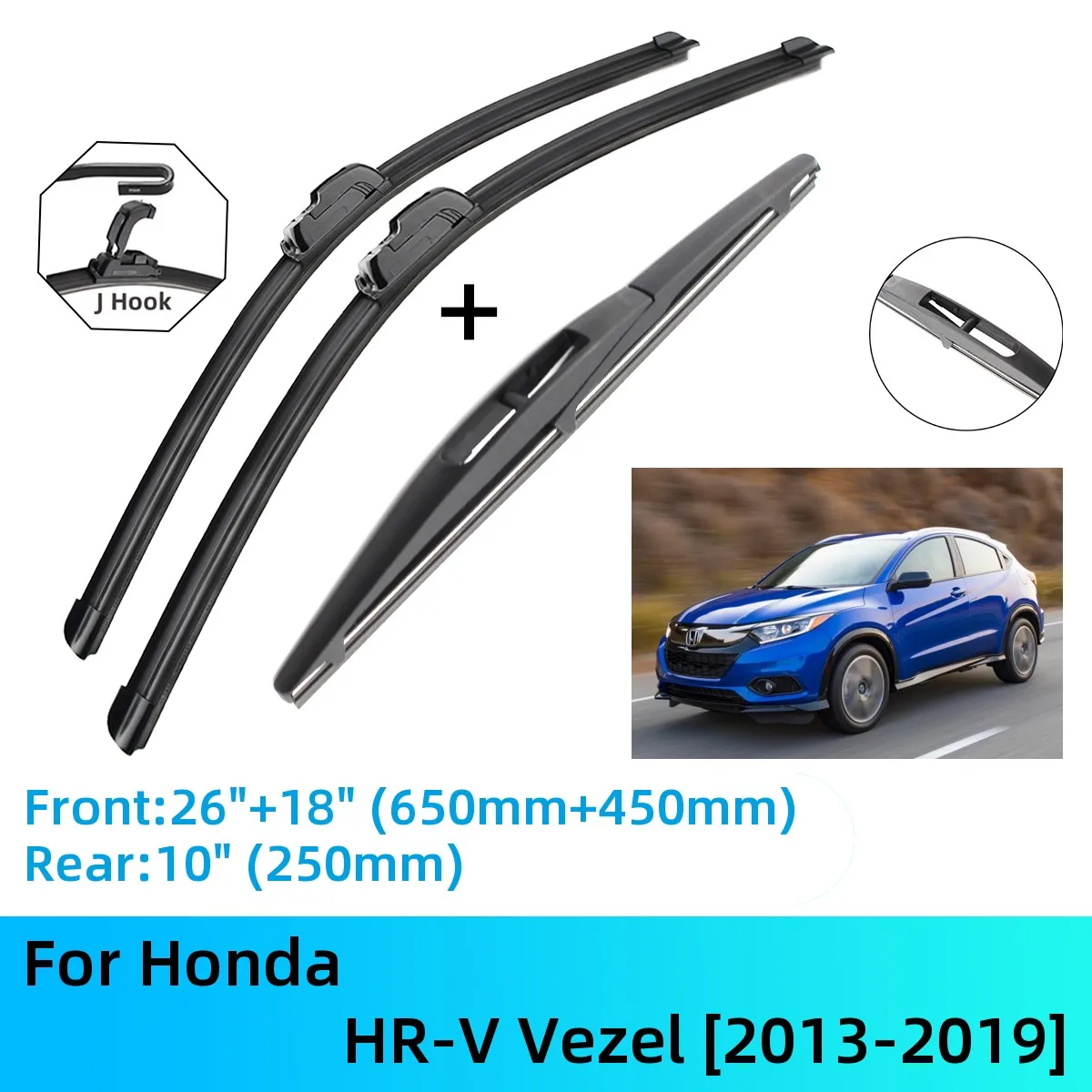 

For Honda HR-V Vezel Front Rear Wiper Blades Brushes Cutter Accessories J U Hook 2013-2019 2013 2014 2015 2016 2017 2018 2019