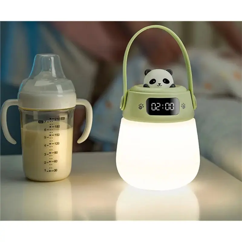 BAAR-Usb Rechargeable Panda Night Light With Clock Portable Nursery Lamp Remote Control 3000Mah Battery Dimmable Bedside Lamp