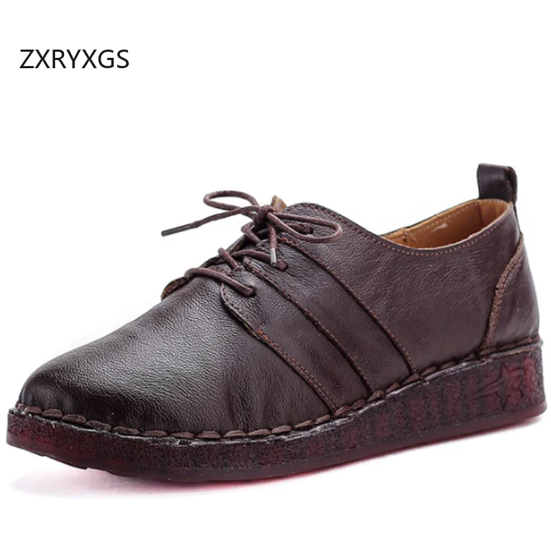 ZXRYXGS Promotional Soft Soled Women's Flat Shoes 2026 New Spring Lace-up Genuine Leather Shoes Casual Sneaker Trend Shoes Flats
