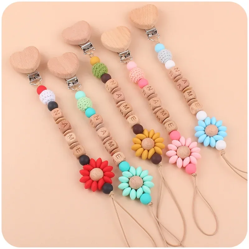 

Personalized Name Baby Pacifier Clips Chain Daisy Teething Chain Soother Chew Toy Dummy Clips Babies Anti Drop Pacifier Chain