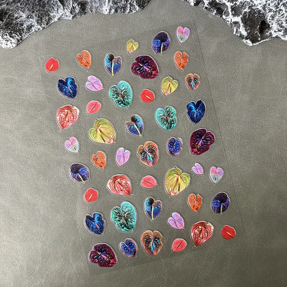 PVC Flower Textured Matte Nail Stickers Pink Purple Black Simple Petal Design Painting Butterfly Heart Fresh Manicure Decals