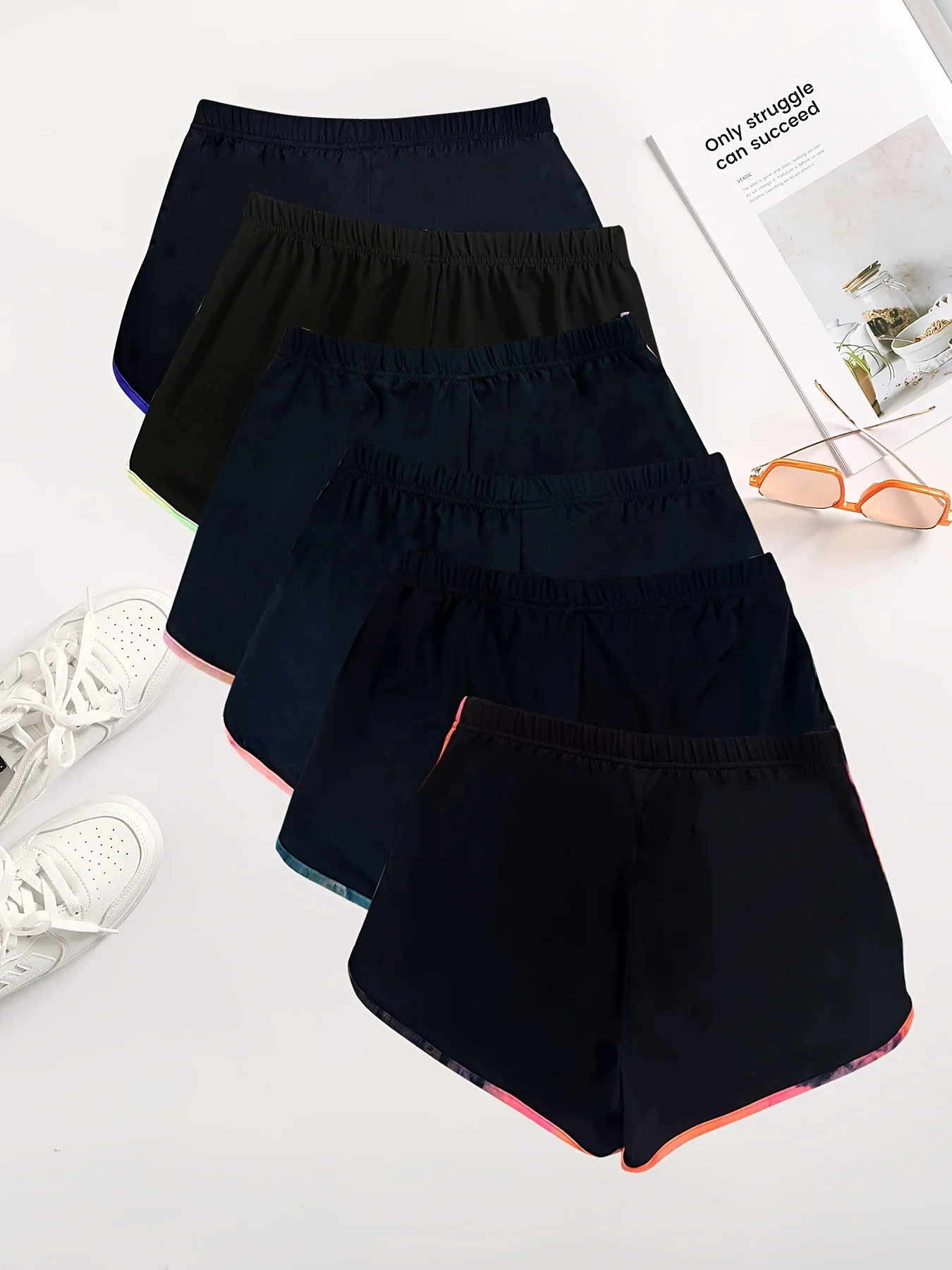 エレガントな方向性のある+6ピースセットのボウノットカジュアルファッションホームタイダイカラーブロックトリムサマーレディースショーツ