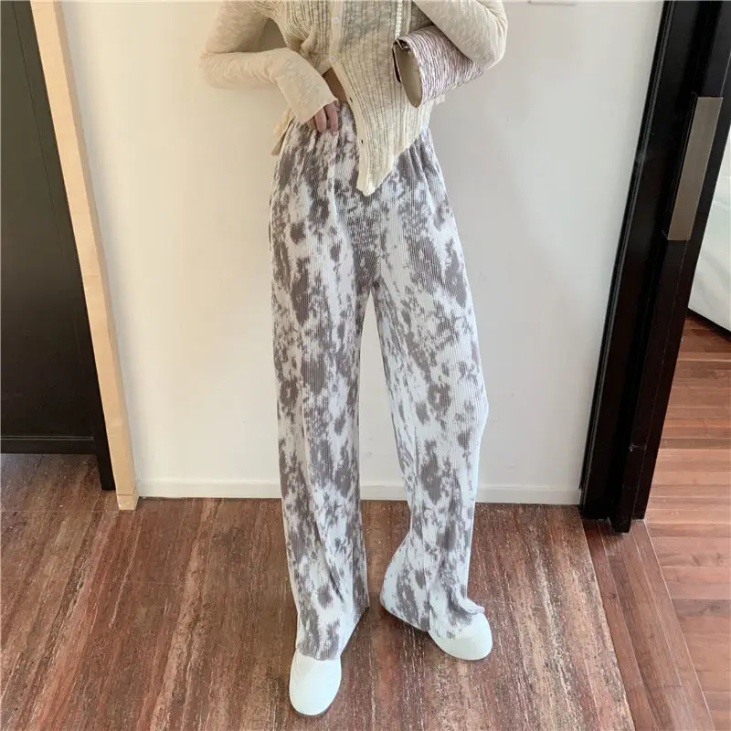 

Spring Autumn Fashion High Waist Lady Trousers Tie Dye Loose Women's Clothing Pleated All-match Trend Simplicity Straight Pants