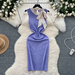 2024 New Summer Sexy Package Hips Bow Mini Dress Summer Fashion Knitted Bodycon Ladies Dress Korean Party Vestidos