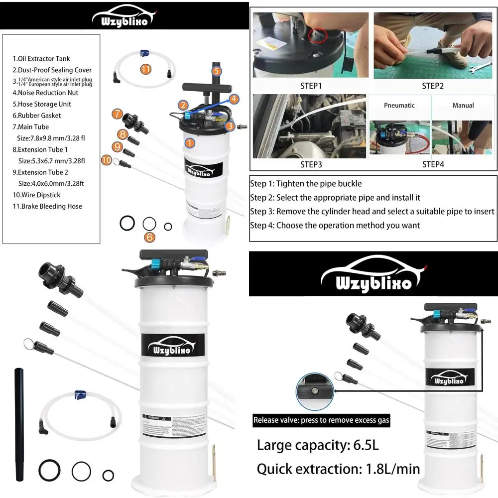 

Маслоэкстрактор 6,5 л — пневматический/ручной вакуумный насос для замены жидкости с удлиненным всасывающим шлангом масла и тормозной пробойкой
