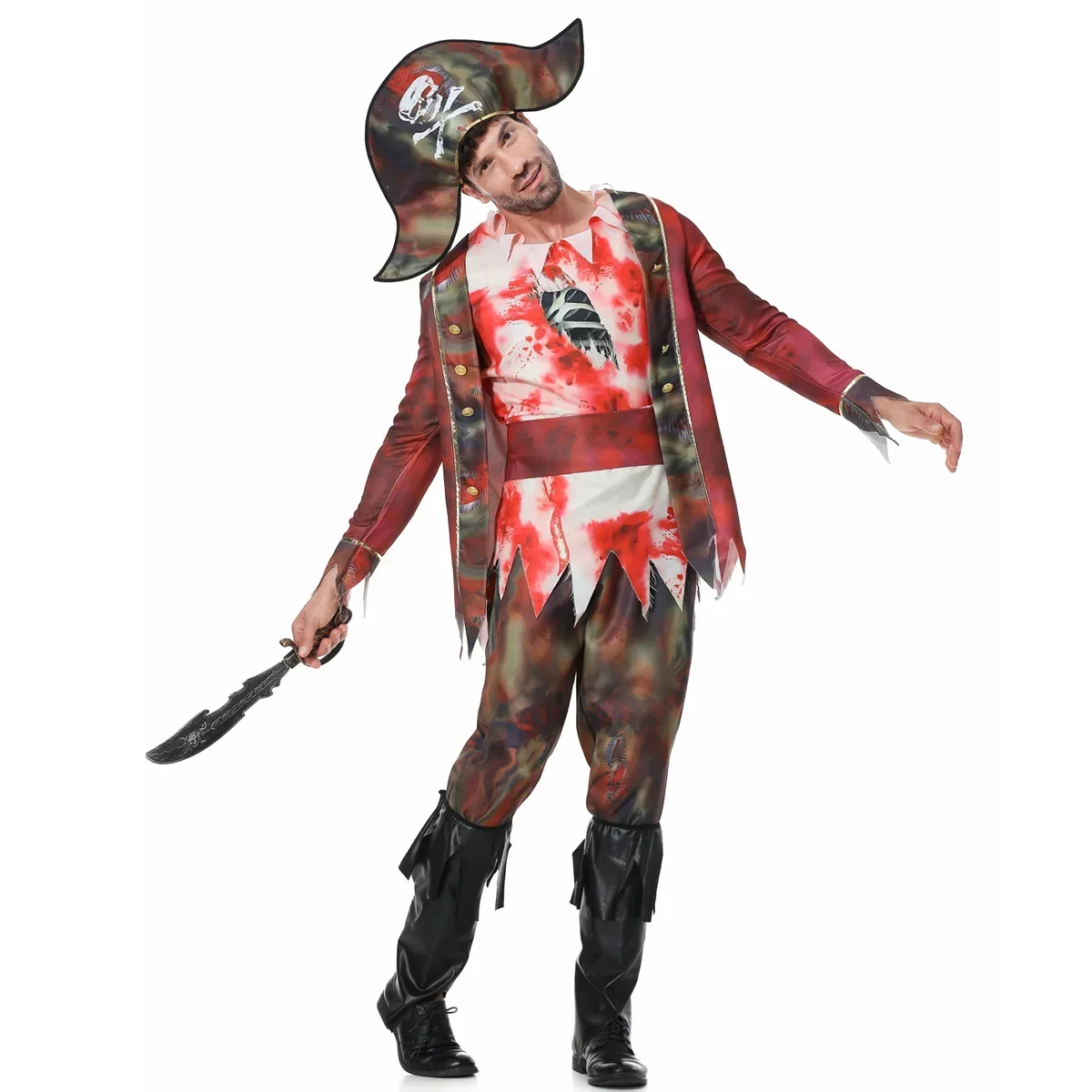 

Halloween Adult Cosplay Bloody Pirate Zombie Male Costume