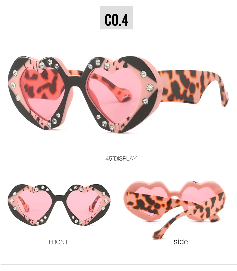 Bunte herzförmige Sonnenbrille Frauen Luxus Diamant übergroße Brille Sonnenbrille weibliche Strass Mode Mode Brillen Okulos – Detail 10