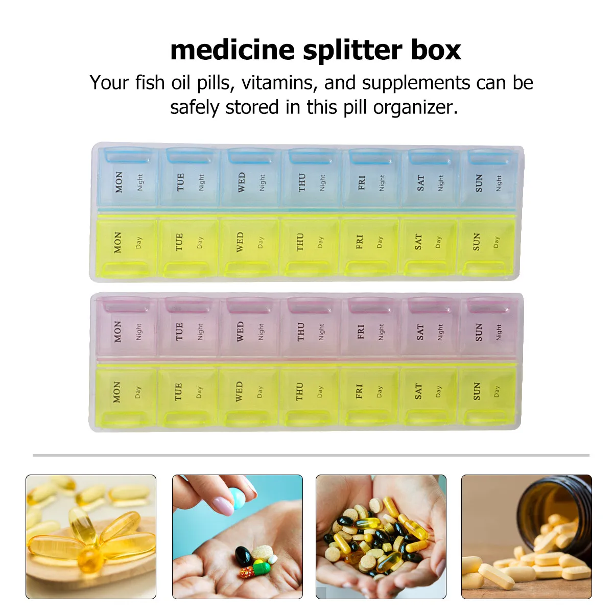 3Pcs 14-Compartment Portable Pill Organizer Medicine Storage Box with Separate Daily Compartments Supplements Fish