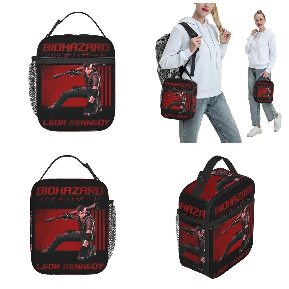 Retro Leon S Kennedy Insulated Lunch Bag Cooler Bag  Meal Container Resident Evils Portable Tote Lunch Box Bento Pouch College