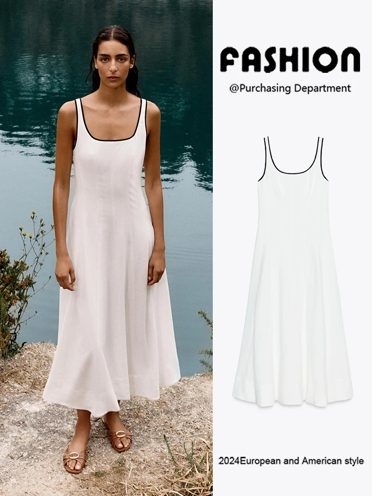 

Новое летнее миди-платье женское без рукавов с цветными вставками, без бретелек, с завышенной талией, длинное вечернее платье, однотонное бальное платье