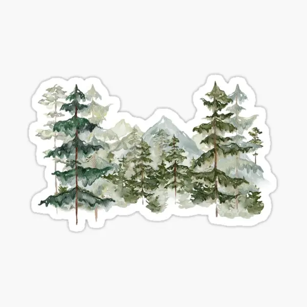 Watercolor Pine Forest And Mountain Aest  5PCS Stickers for Room Decorations Bumper Decor  Anime Cartoon Wall Home Luggage