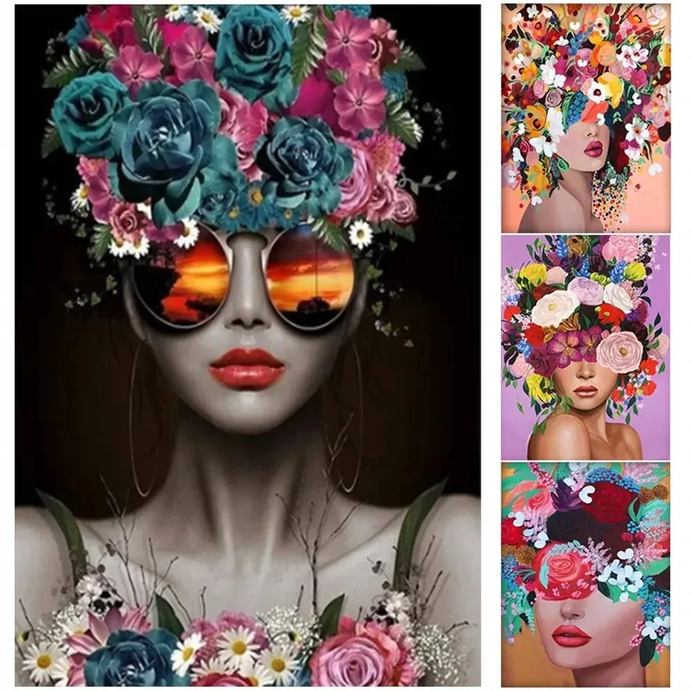 Abstrakte Blume Frau Kunst Figur Leinwand Malerei Mode Mädchen Graffiti Wand Gemälde Moderne Figur Drucke und Poster Zimmer Dekor