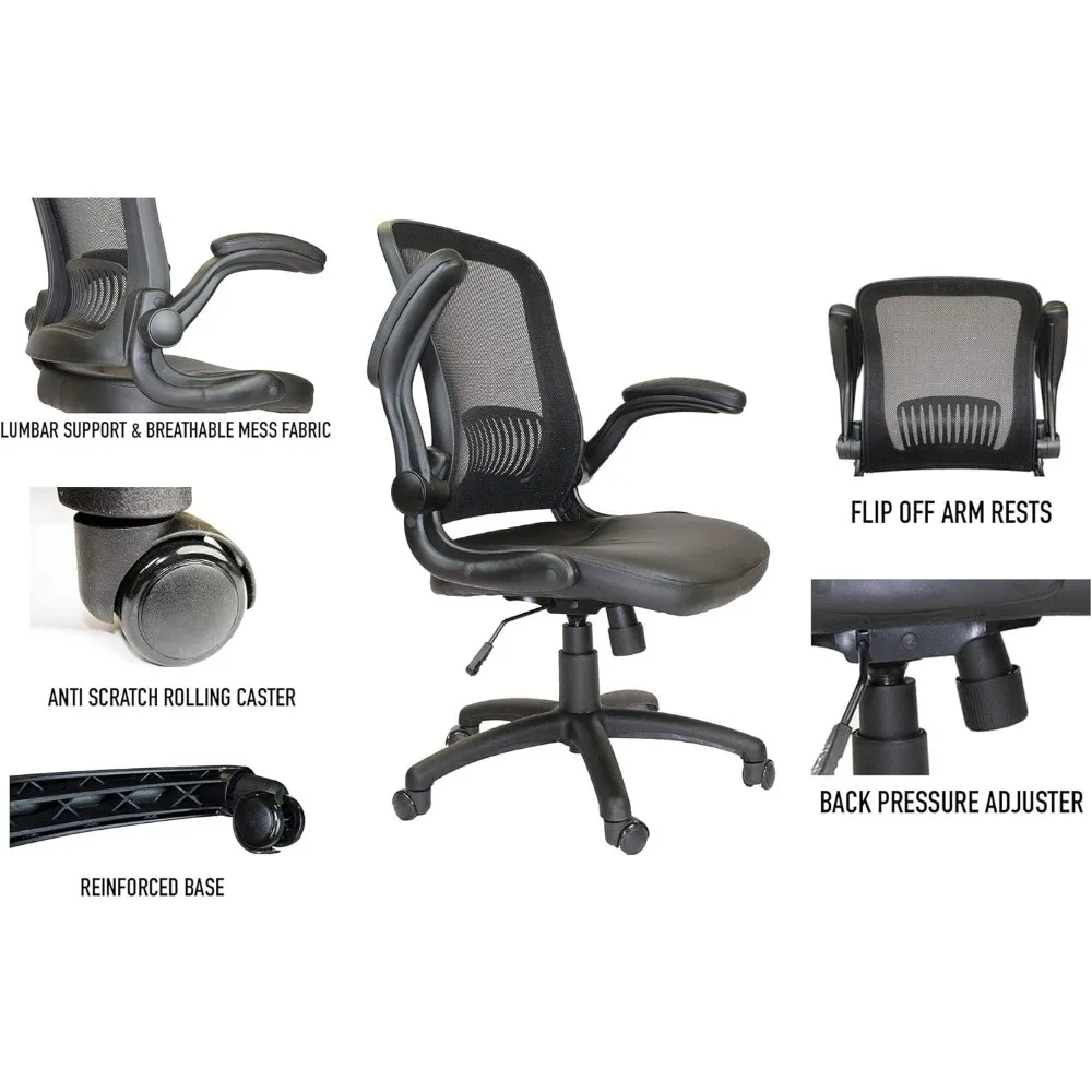 Comfortable Chair Computer Chair With Padded Flip-Up Arms Lumbar Support Executive Chair for Home Office (Black Chair) Ergonomic