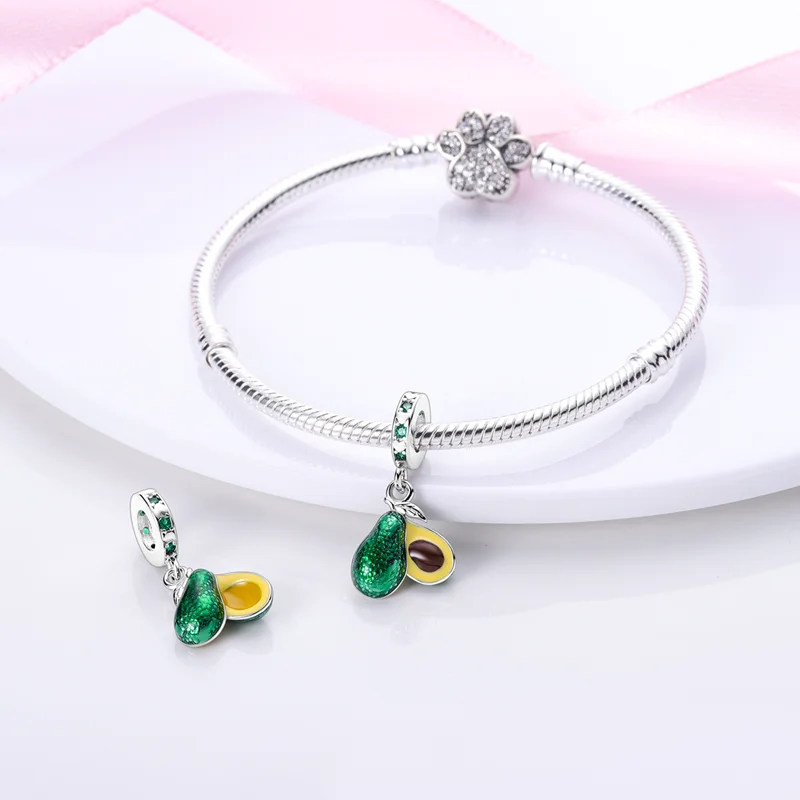 925 Sterling Silver Healthy Avocado Charms Pendant Fit Original Bracelet DIY Women Valentine'S Day Jewelry Gift