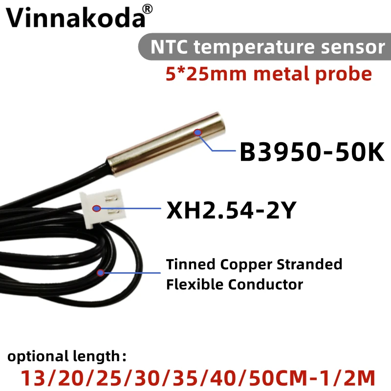 1PCS NTC Thermistor Temperature Sensor B3950 50K 1% Waterproof Probe Air Conditioning Probe 13/20/25/30/35/40/50CM 1M 2M