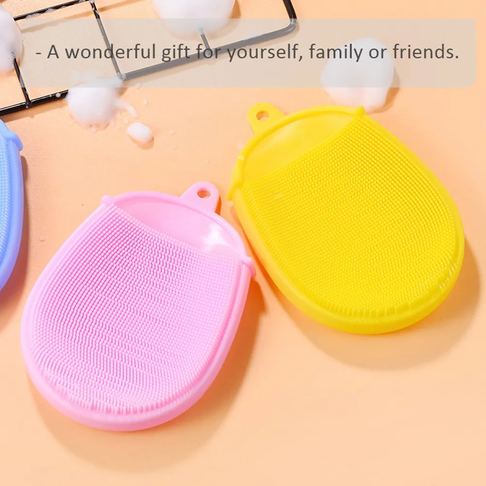 3Pcs Baby Silicone Bath Brush Food Grade Hygienic Hanging Ring Design Quick Dry Portable Face Body Fruit Tableware Cleaner