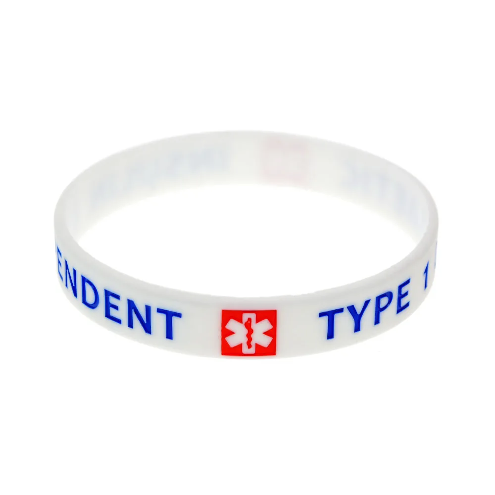 50 Stück Typ 1 Diabetiker, insulindependente Silikon-Gummi-Armbänder, medizinische ID-Armbänder, weiß – Detail 3