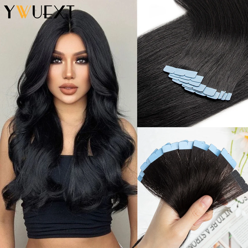 Mini fita-em extensões de cabelo humano, invisível, adesivo, natural, reto, máquina, remy, 10pcs, pacote, 12 ", 16", 20 ", 24"