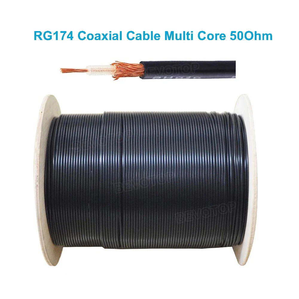 BEVOTOP RG174 Coaxial Cable 50 Ohm Bare Copper Low Loss Single/Multi Core 2 Types High Quality Fast Shipping 1m~500m