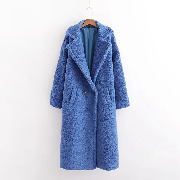 

Winter new European and American loose imitation lamb wool coat Teddy wool large lapel medium and long plush coat cotton-padded