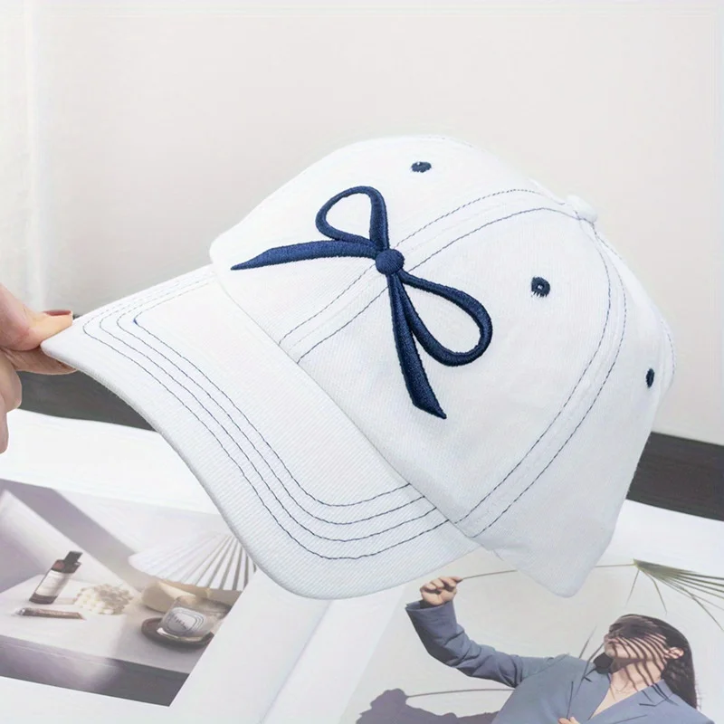 

Bow Embroidery Denim Cap Vintage Style Adjustable Snapback Comfortable for Women Girls Street Fashion