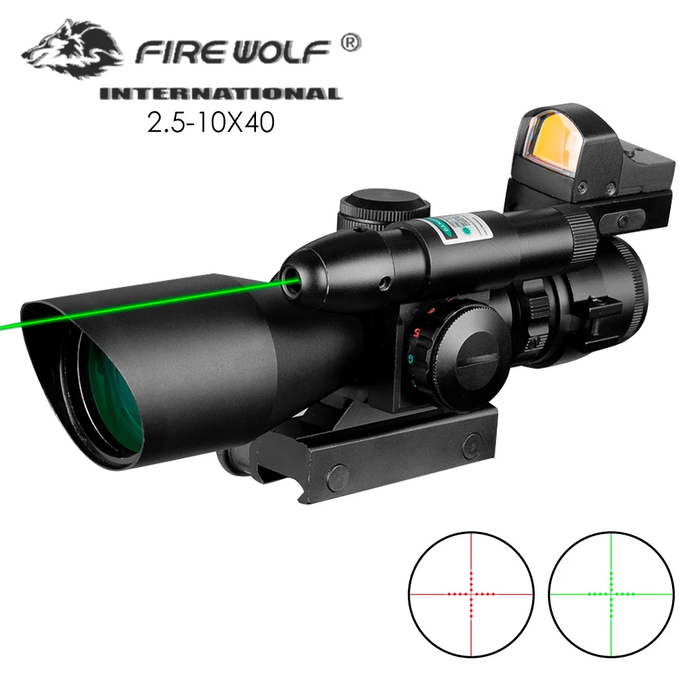 

Fire Wolf 2.5-10x40 tactical Optical sight red dot Green Laser set Airsoft Riflescope Holographic Red Dot Sight Combination Suit