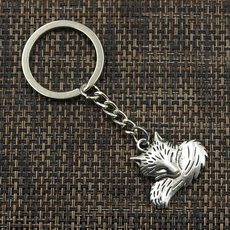 Fashion 30mm Key Ring Metal Key Chain Keychain Jewelry Antique Silver Color Plated Wolf Tail Fox 24x28mm Pendant