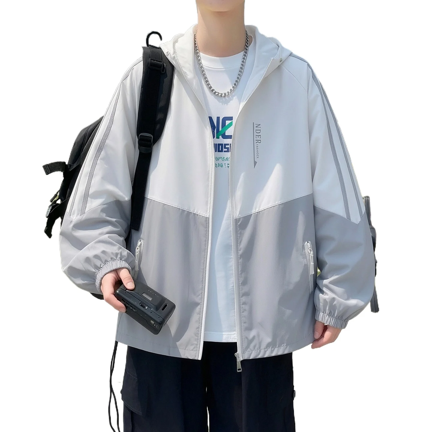 

Men's Lightweight Hooded Sun Protection Jacket Summer Trendy Color Block UV Proof Skin Coat Daily Commute Sports Casual Outdoor