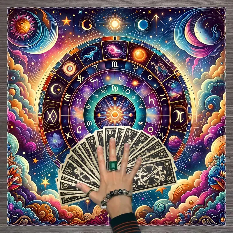 1pc Tarot Card Tablecloth Sun Moon 12 Constellations Starry Sky Tarot Card Array Wallpaper Astrology Game Decoration Wallpaper
