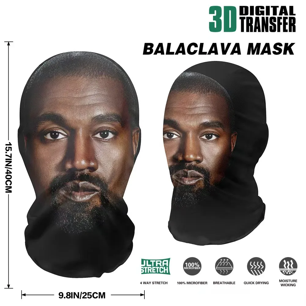 Neue 3D-gedruckte Kanye-Maske, elastische Mesh-Vollgesichtsmaske für Männer und Frauen, Cosplay-Kopfbedeckung, Hip-Hop-Mode, Sturmhaube, Kapuze, Kopfbedeckung – Detail 2