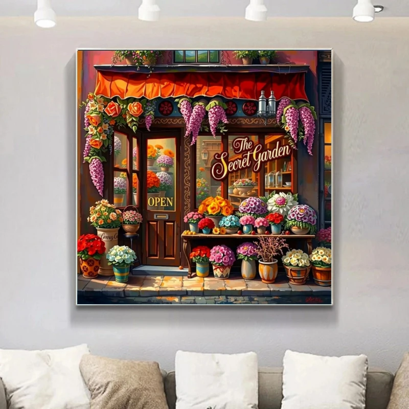 DIY mag 5D-Diamantgemälde, Mosaik, Floristenladen, Landschaft, runde Blume, Kreuzstich-Set, Kunst, Stickerei, Kunsthandwerk, Heimdekoration
