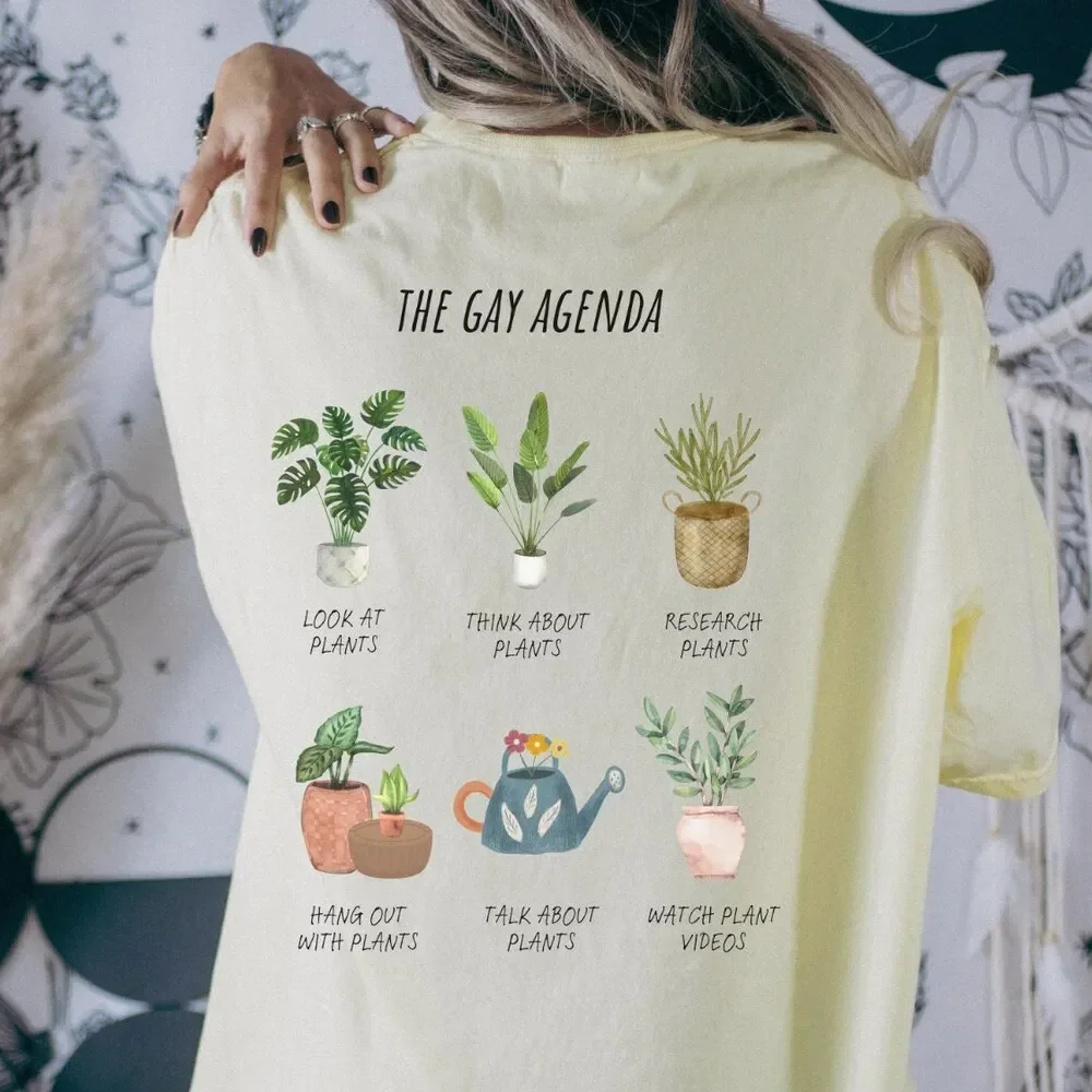 تي شيرت The Gay Agenda Comfort Colors تي شيرت Lgbtq Plant Mom Dad Cottagecore Botanical #1