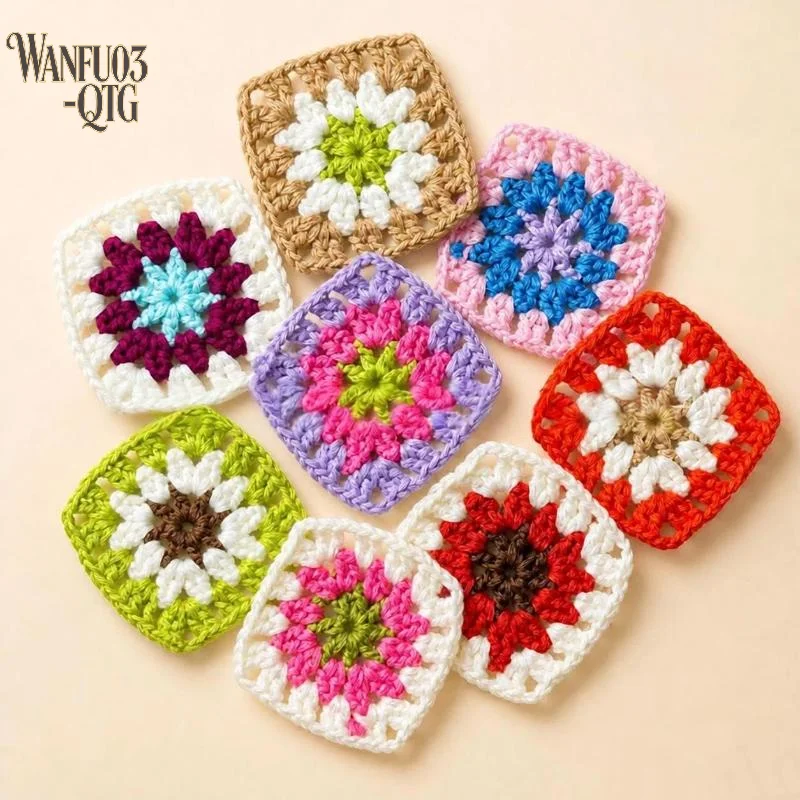 Hot Sale Premium Cotton 10 Pcs Handmade Crochet 3D Floral Petal Appliques Colorful For DIY Clothes Bags Craft Decoration