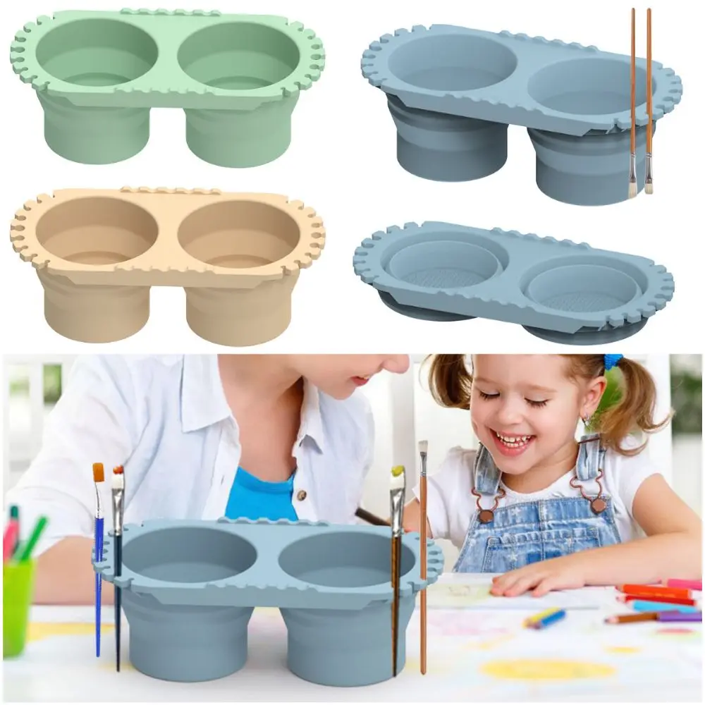 

Silicone Brush Cleaner Multi-color Multi-functional Paint Brush Washer Foldable 2 Cups Collapsible Brush Holder Painting