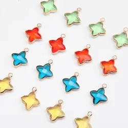10PCS 14mm Glass Faceted Flower Pendant Necklace Charms for Jewelry Making Bracelet Supplies DIY Brass Handmade Accessories