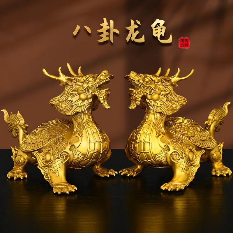 Copper Dragon Decoration a Pair of Dragon-Head Tortoise Land God Chinese Home Living Room Office Fortune Crafts