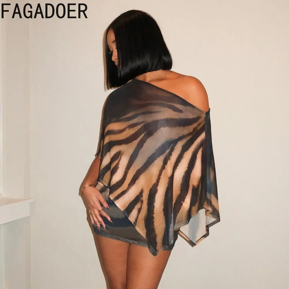 FAGADOER – ensemble 2 pièces imprimé griffe pour femme, tenue Sexy, épaules dénudées, manches irrégulières, haut court et jupe, Streetwear, nouveau