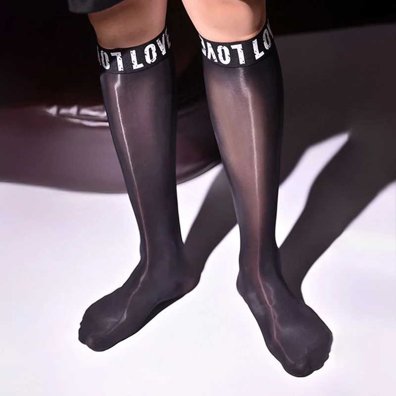 New Personalized Letters Stockings Comfortable Breathable Sexy Femboy Black Stockings Silky Smooth Oily Stretch Business Socks