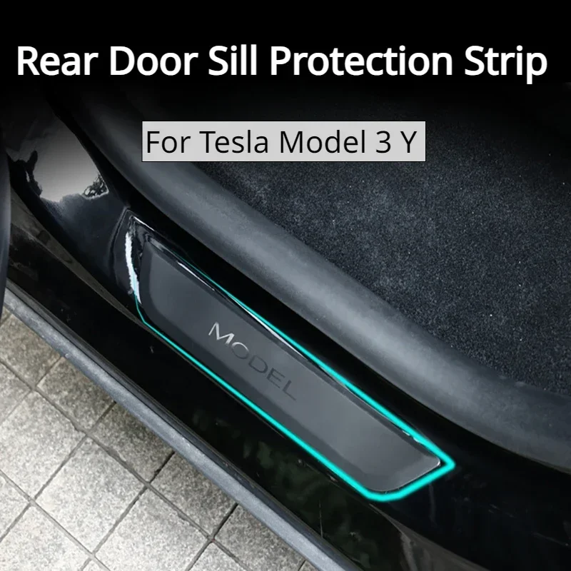 Rear Door Sill for Tesla Model 3 Y ABS Welcome Pedal Stickers Protection Strip Decoration Wrap Cover Car Accessories 2017-2023