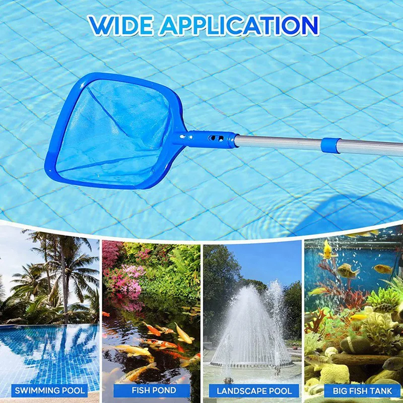 1 Piece Pool Skimmer Pool Net With 3 Section Pole, Pool Skimmer Net With Fine Mesh Net Telescopic Pole