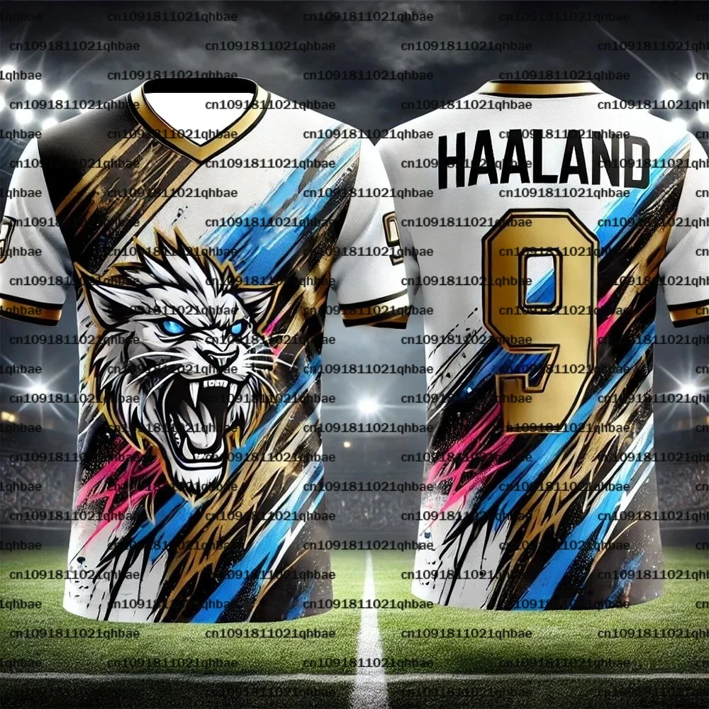 كرة القدم جيرسي تنفس الشارع كرة القدم عارضة تي شيرت المحملة الرجال طفل الذكور أعلى كريستيانو هالاند 9 التجفيف السريع الصبي الرياضة هدية أعلى #3