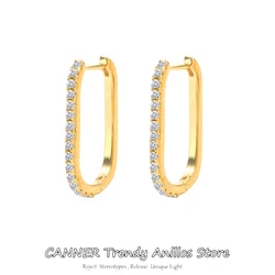 CANNER 100% 925 Sterling Silver Geometry Hoop Earring Ear Bone Buckle Piercing Earrings for Women Mujer U Shape Pendientes Jewel