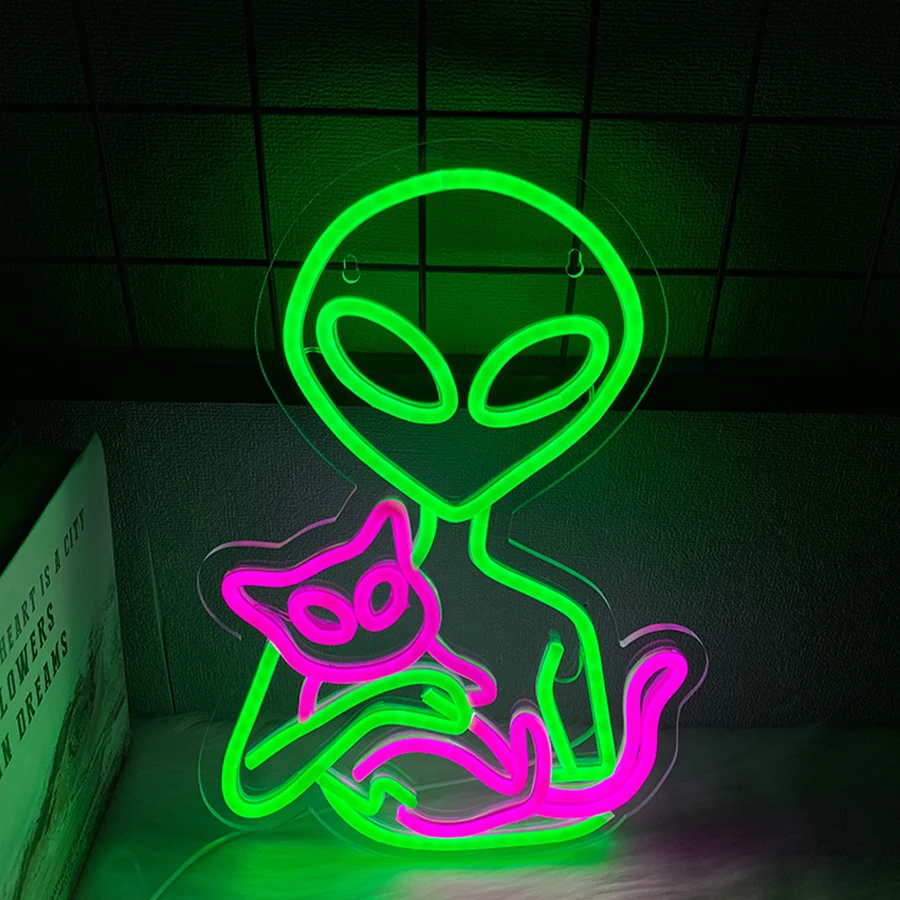 

Alien Neon Sign And Pink Cat Led Wall Lamp Icon Are Used For Artistic Decor In Bedrooms, Bars, Clubs, Game Rooms And Man Caves.