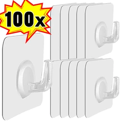 100-1Pcs Transparent Self Adhesive Hooks Door Wall Mounted Hanger Hook Suction Heavy Load Rack Kitchen Bathroom Organizer Holder