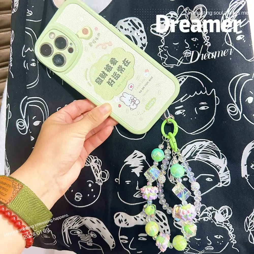 

New Cube Mobile Phone Strap Glass Beaded Phone Lanyard Hand-painted Double Chain Phone Charm Rope