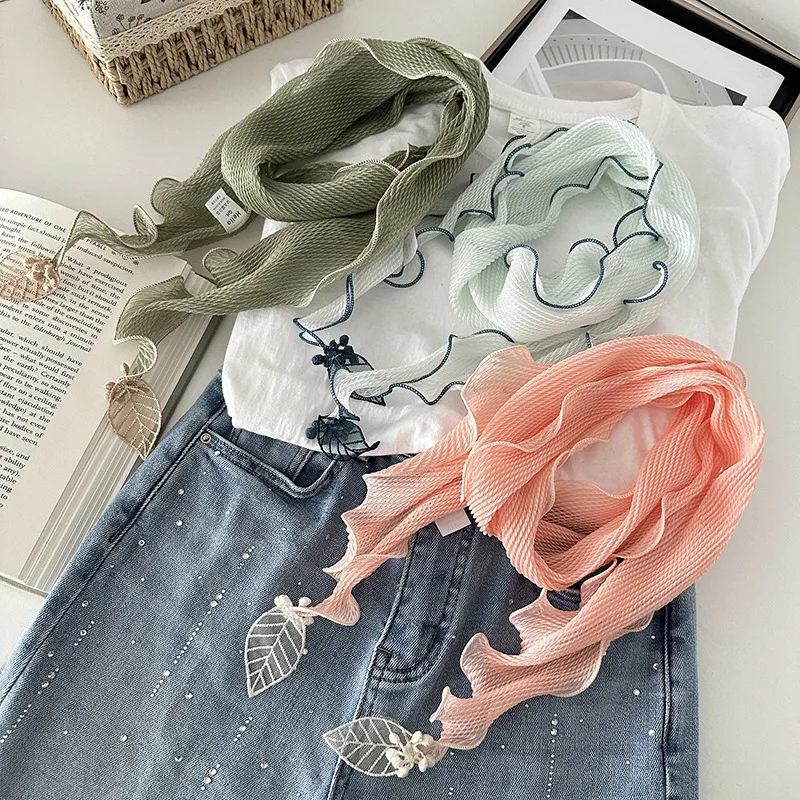 

Летний тонкий индивидуальный дизайн, небольшой шарф, женский элегантный шелковый шарф, художественный кулон в виде листа, нежный шарф, шейный платок, повязка на голову