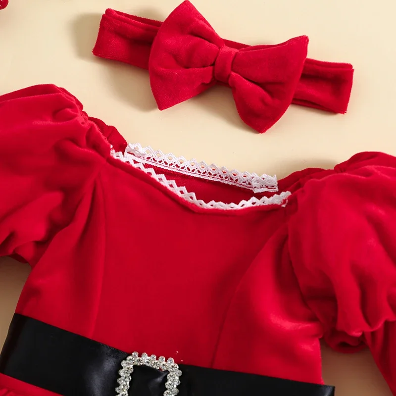 Newborn Baby Girl Christmas Outfit Long Sleeve Santa Claus Red Princess Tulle Dress Infant Christmas Dress